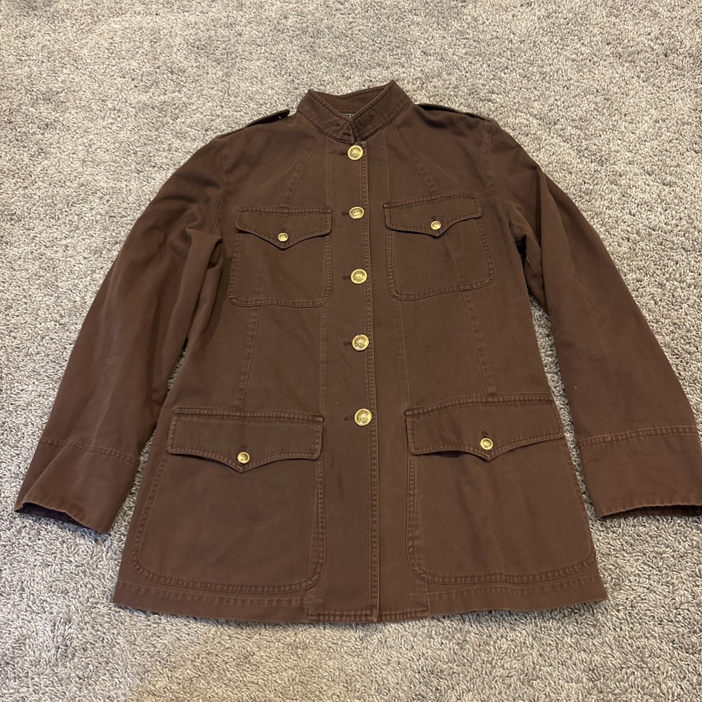LAUREN RALPH LAUREN Jacket Womens Size 10 Brown Military Golf Buttons Button Up